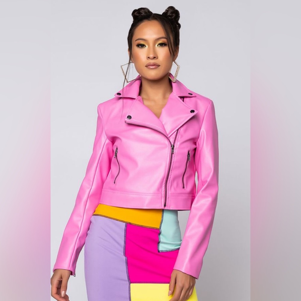 Faux Pink Leather Jacket